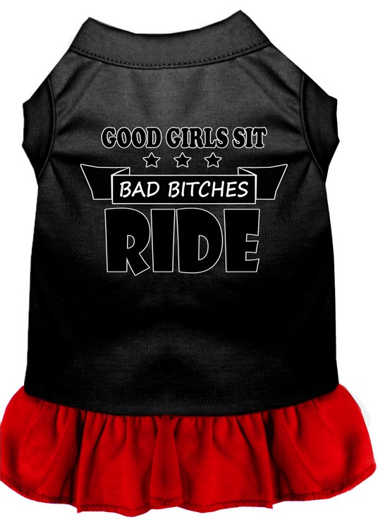 Bitches Ride Screen Print Dog Dress Black with Red Med